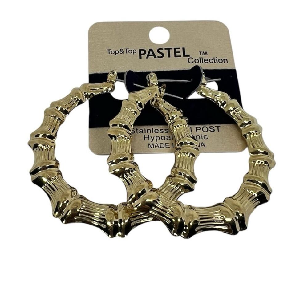 Earring gold-tone bamboo hoop earrings from the Top & Top Pastel Collection